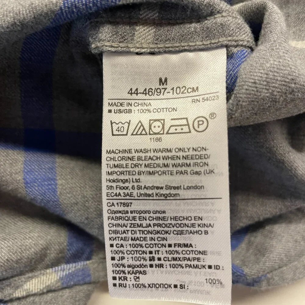 Banana Republic Luxe Flannel Grant Fit Windowpane Plaid Button Down Shirt,‎ M